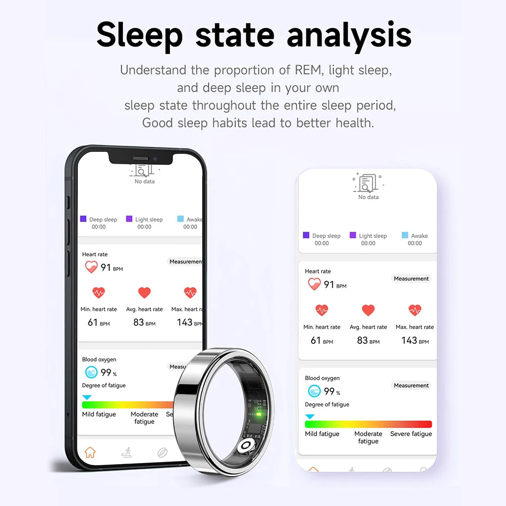 Smartphone and sleep tracking device with sleep state analysis on a white background