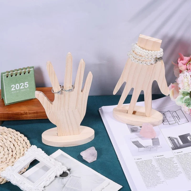Hand Shape Rings Display Stand Wood Hand Jewelry Holder Jewelry Rings Display for Vendors